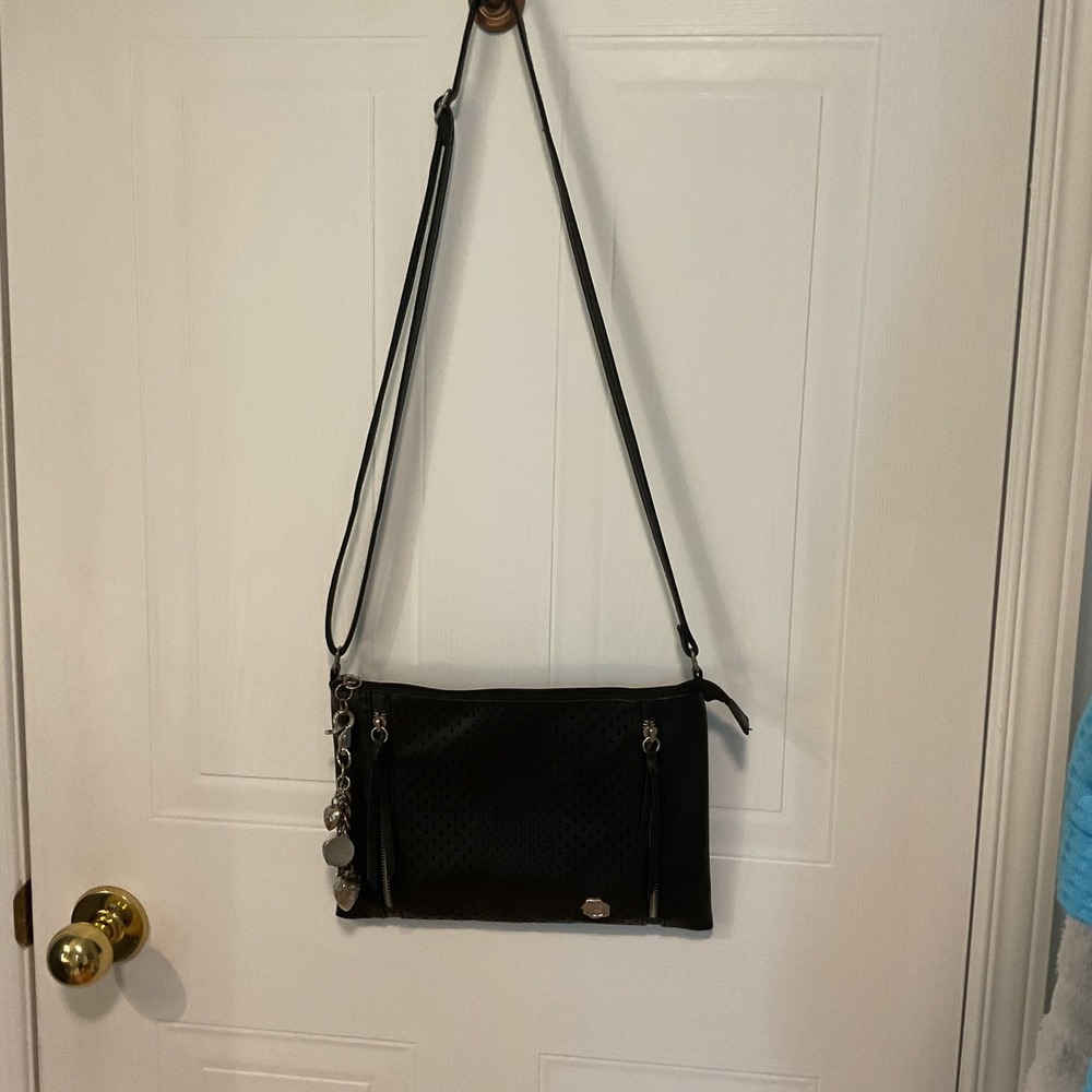 Fiorelli Crossbody Bag Womens Medium Black Good Perforated Faux Leather Zip